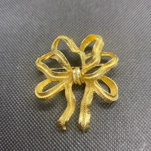 MONET Fancy Wavy Ribbon Bow Goldtone Brooch